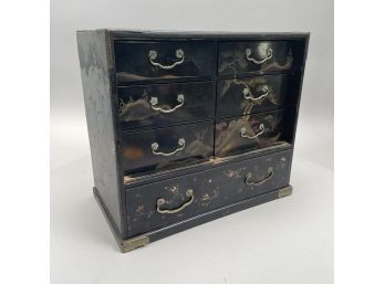 Chinese Export Painted Black Lacquer Table Cabinet, And A Pair Of Wall Brackets