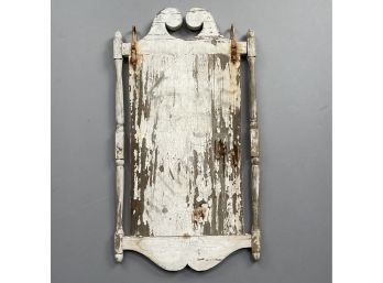 Wooden Trade Or Tavern Sign With Broken-Arch Pediment, In Weathered White Paint