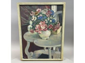 American School. 'Floral Still Life,' Oil On Board, 1938