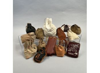 Fourteen Cloth, Leather And Naugahyde Bags Of Marbles