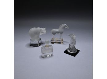 Four Frosted Glass Table Objects Including A Lalique Figure, Twentieth Century