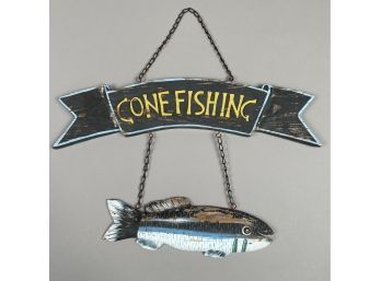 'GONE FISHING,' Painted Wood Hanging Sign, Twentieth Century