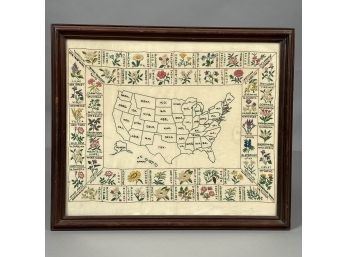 'State Flowers' Embroidered Needlework Picture, Twentieth Century