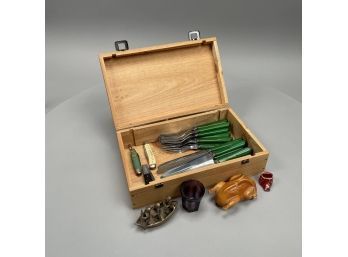 Art Deco Green Plastic And Stainless Steel Flatware Service, Royal Brand Cutlery Co., New York, 1935-50