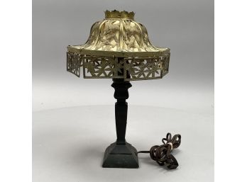 Art Deco Chinoiserie Chenille And Stamped Brass Boudoir Lamp, Early Twentieth Century