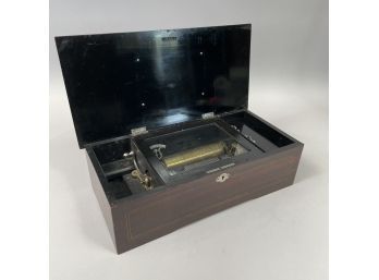 Swiss Cylinder Music Box, Housed In A Satinwood-Inlaid Rosewood Case, Nineteenth Century