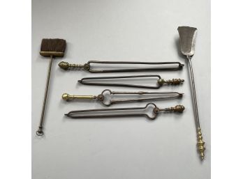 Six Federal Style Brass Fireplace Tools, Late Nineteenth-Twentieth Century