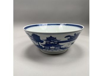 Canton Porcelain Blue And White Punch Bowl, Twentieth Century
