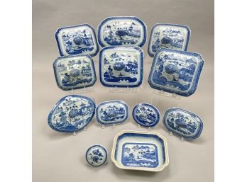 Eleven Canton Blue & White Porcelain Tureen Covers And A Teapot Cover, Nineteenth Century