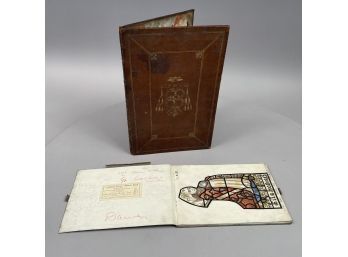 Gilt-Stamped Leather Folio Cover, And A Cloth-Bound Sketchbook Of British Leaded Glass Windows, 1937-38