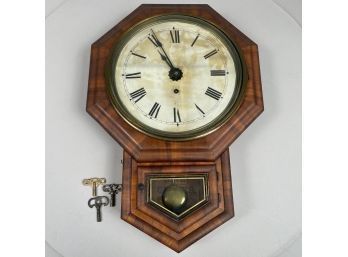 American Mahogany-Veneer 8-Day Pendulum Wall Clock, E.N. Welch Manf. Co., Forestville, Connecticut, Circa 1890