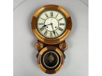 American Maple & Walnut 'Bahia Mosaic' Figure 8 Wall Clock, Waterbury Clock Company, Connecticut, Circa 1891