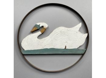 Carved Painted Wood And Wrought-Iron Hanging Double-Sided Swan Sign, Twentieth Century