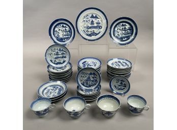 Group Of Canton Blue And White Porcelain Tablewares, Nineteenth-Twentieth Century