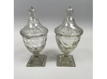 Pair Of Irish Cut-Glass Sweetmeat Jars And Covers