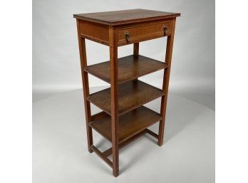 American Quarter Sawn Oak Open Shelf With Drawer