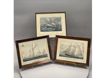 Three American Hand-Colored Lithographs, Currier & Ives, New York, Second Half Nineteenth Century