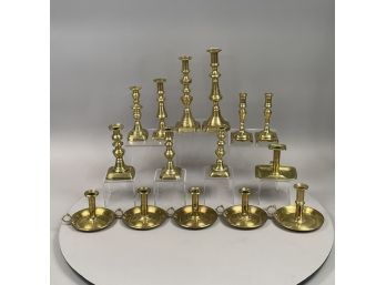 Fifteen English And Continental Brass Candlesticks, Nneteenth And Twentieth Century