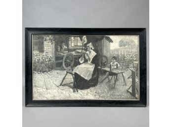 S. Gordon Smyth (American 1891-1942). 'Colonial Revival Family Portrait: Mother Spinning,' Oil On Canvas, 1922