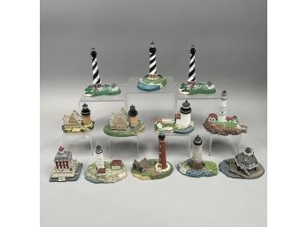 Twleve Painted Ceramic Miniature American Lighthouse Models, Various Companies, Twentieth Century