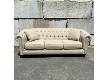 Modern Cream Cloth Upholstered Chesterfield Sofa