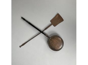 American Copper Bedwarmer With Ebonized Turned Wood Handle, And A Wrought-Iron Peel, Nineteenth Century