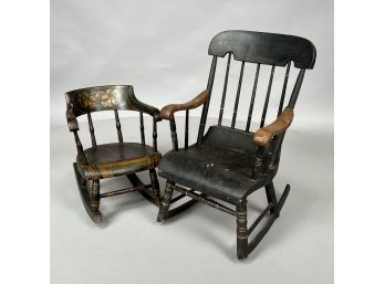 Two Child's Paint Decorated Windsor Rockers