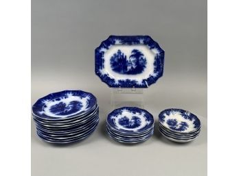 'Coburg,' John Edwards, 1847-73: Group Of Staffordshire Ironstone Flow Blue Wares