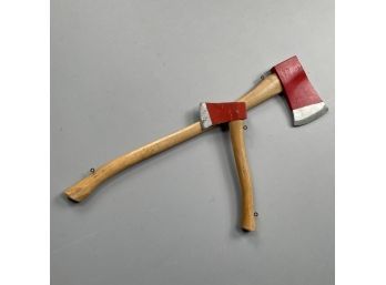 Two New England Handle Company Carved And Painted Hatchet And Axe Trade Signs, Twentieth Century