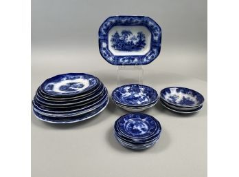 Group Of Staffordshire Ironstone Flow Blue Wares, Various Patterns And Makers, Nineteenth Century