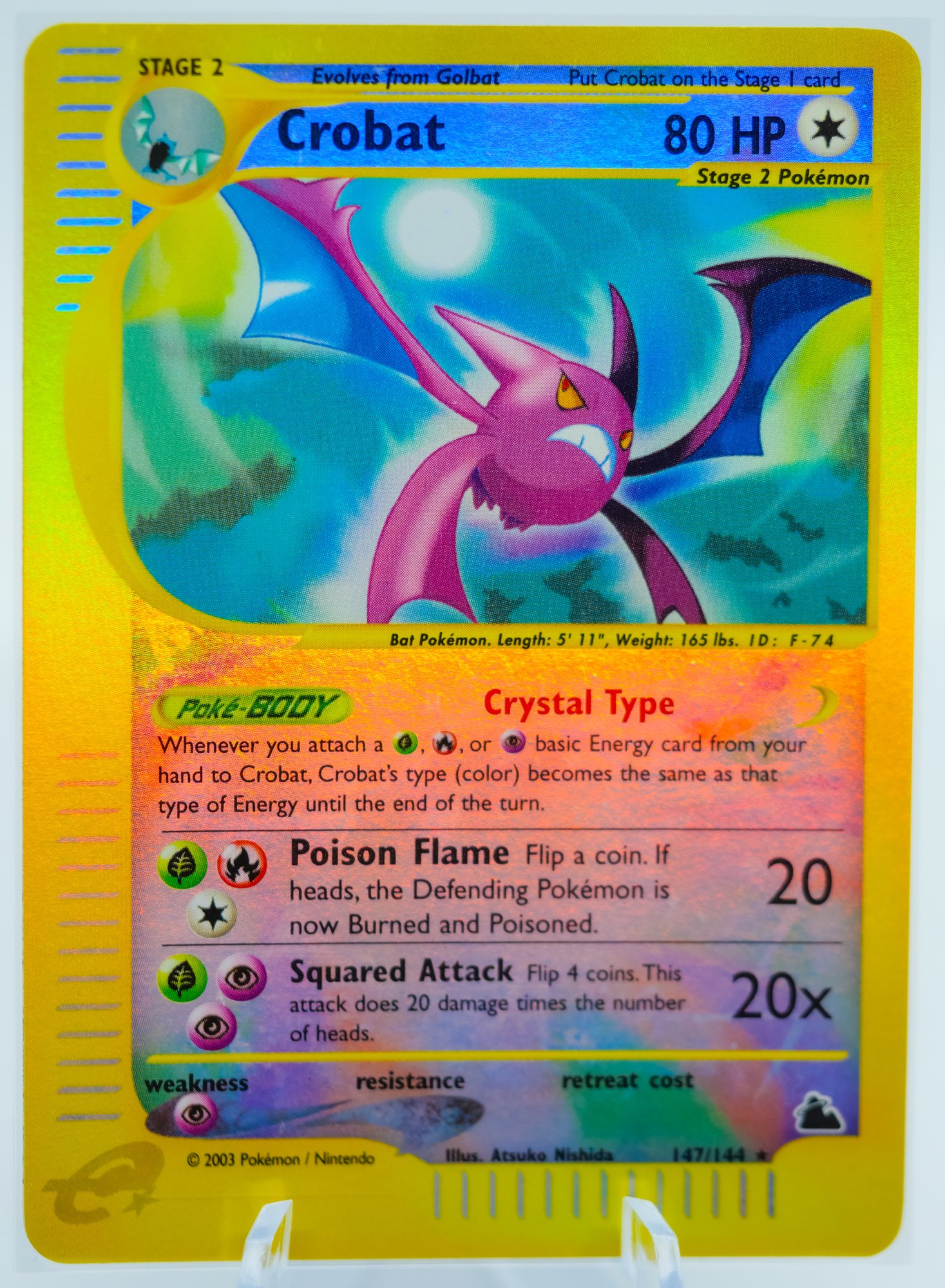 bat pokemon cards - Zubat (57) - Fossil variation to centering UNREAL CROBAT Reverse Foil SKYRIDGE