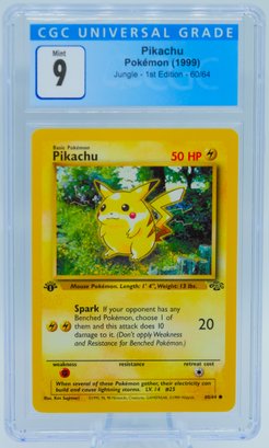 1ST ED PIKACHU CGC 9 MINT (OLD 'blue' LABEL!) JUNGLE SET POKEMON