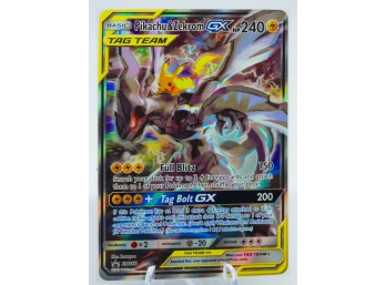 PIKACHU & ZEKROM GX TAG TEAM SM Black Star Promo Full Art Holographic Pokemon Card!!!!