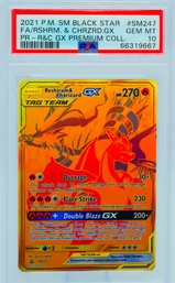 PSA 10 GEM MINT RESHIRAM & CHARIZARD GX Sun & Moon Black Star Promo Full Art Holographic Pokemon Card!!!