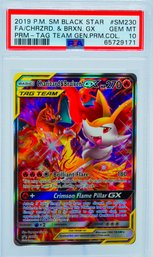 PSA 10 GEM MINT CHARIZARD & BRAIXEN GX SM230 SUN & MOON BLACK STAR PROMO Full Art Holographic Pokemon Card!!