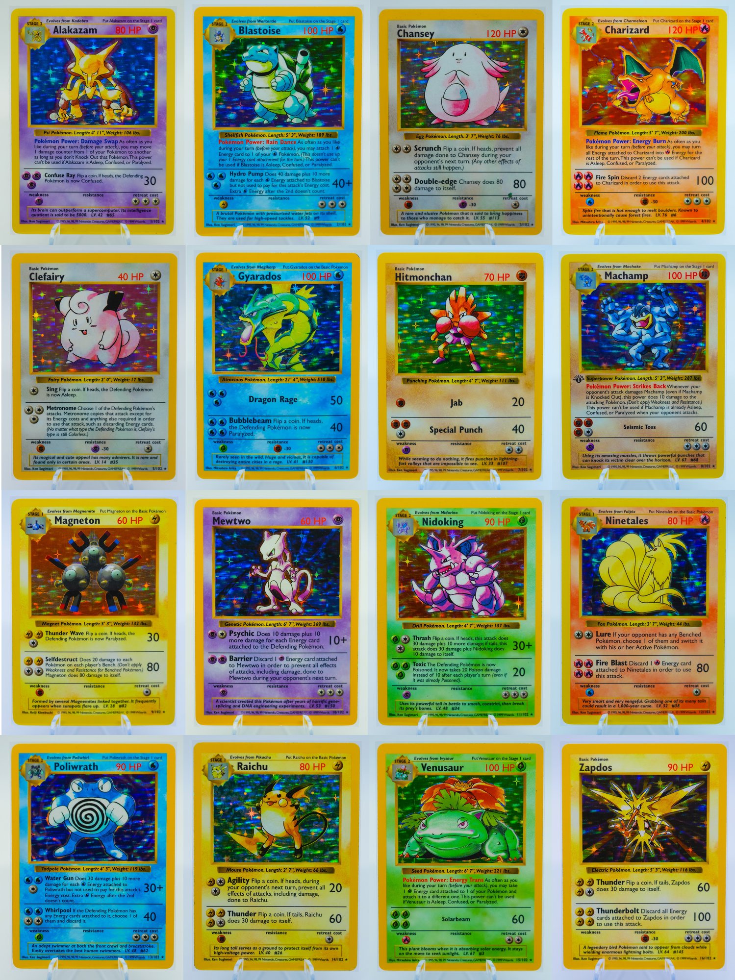 ABSURD HIGH GRADE FULL SET OF 16 SHADOWLESS BASE SET HOLOGRAPHIC POKEMON  CARDS INCL. CHARIZARD!!! #11307 | Auctionninja.com