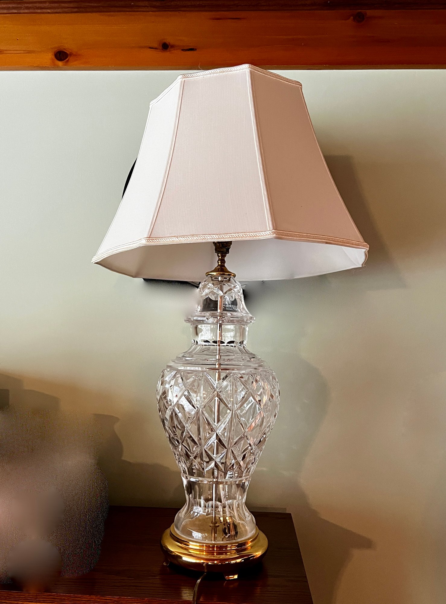 LARGE WATERFORD CRYSTAL TABLE LAMP \u0026 SHADE - CRESCENT BRASS MFG. - 25\, image size:1478x2000