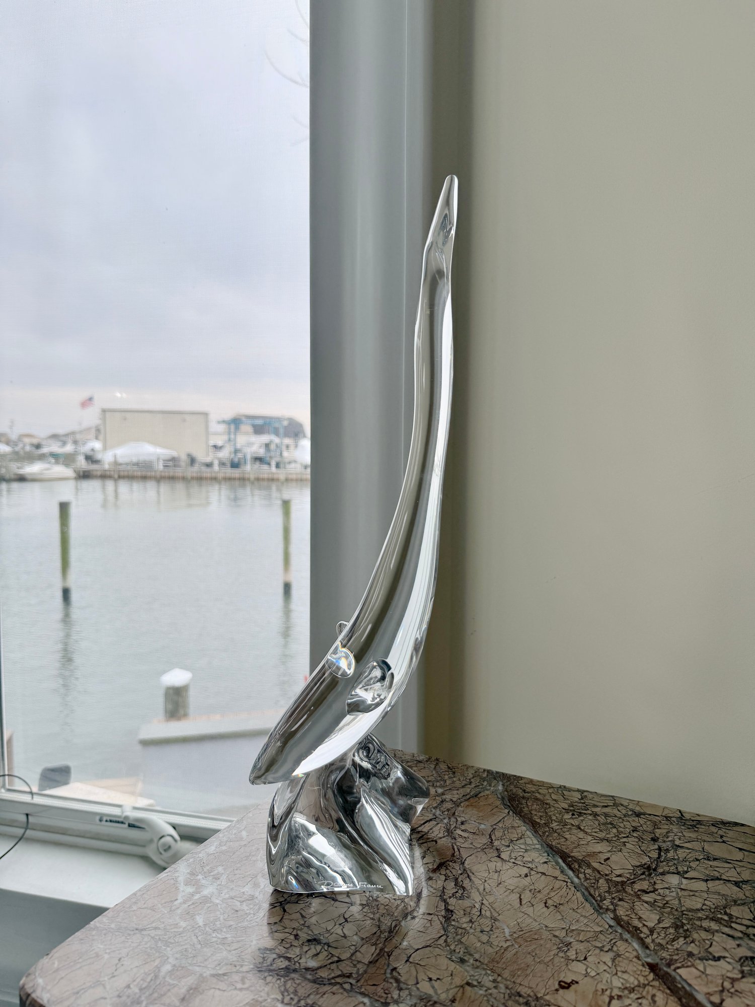 A-112) VINTAGE DAUM FRANCE CRYSTAL SHARK FISH SCULPTURE - PERFECT