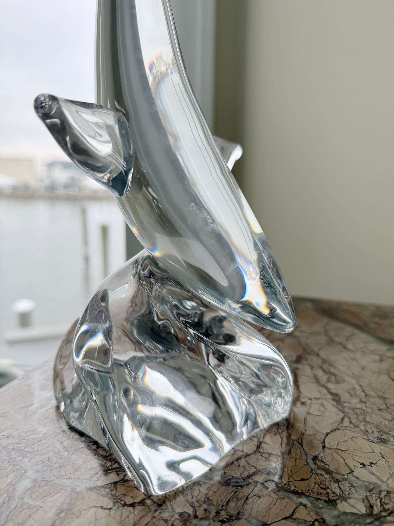 A-112) VINTAGE DAUM FRANCE CRYSTAL SHARK FISH SCULPTURE - PERFECT