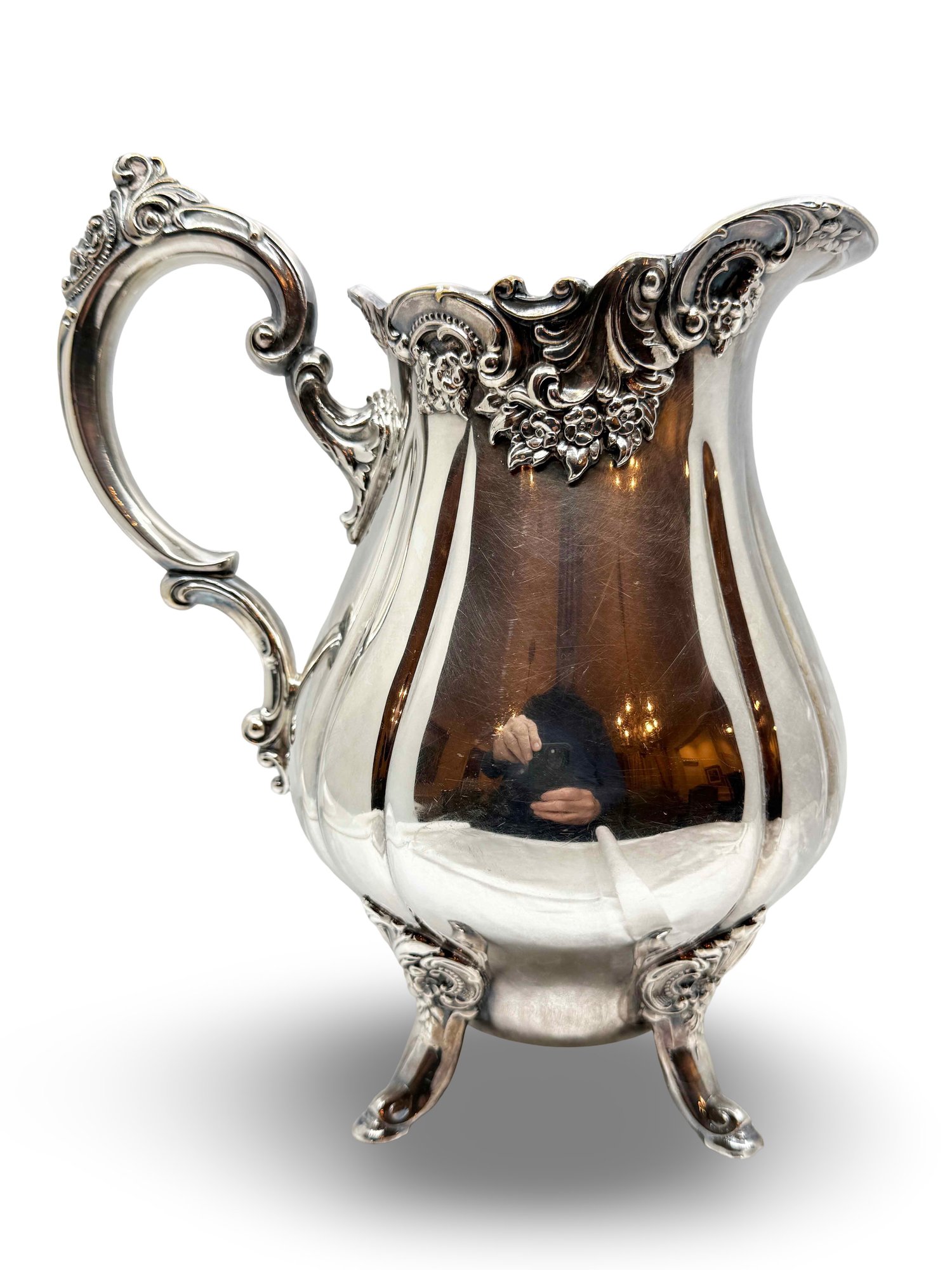 (B-13) VINTAGE BAROQUE BY WALLACE SILVER PLATED FOOTED PITCHER-APPROX ...