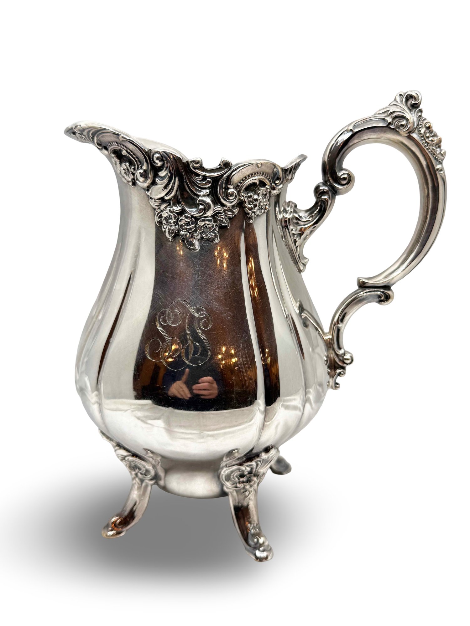 (B-13) VINTAGE BAROQUE BY WALLACE SILVER PLATED FOOTED PITCHER-APPROX ...