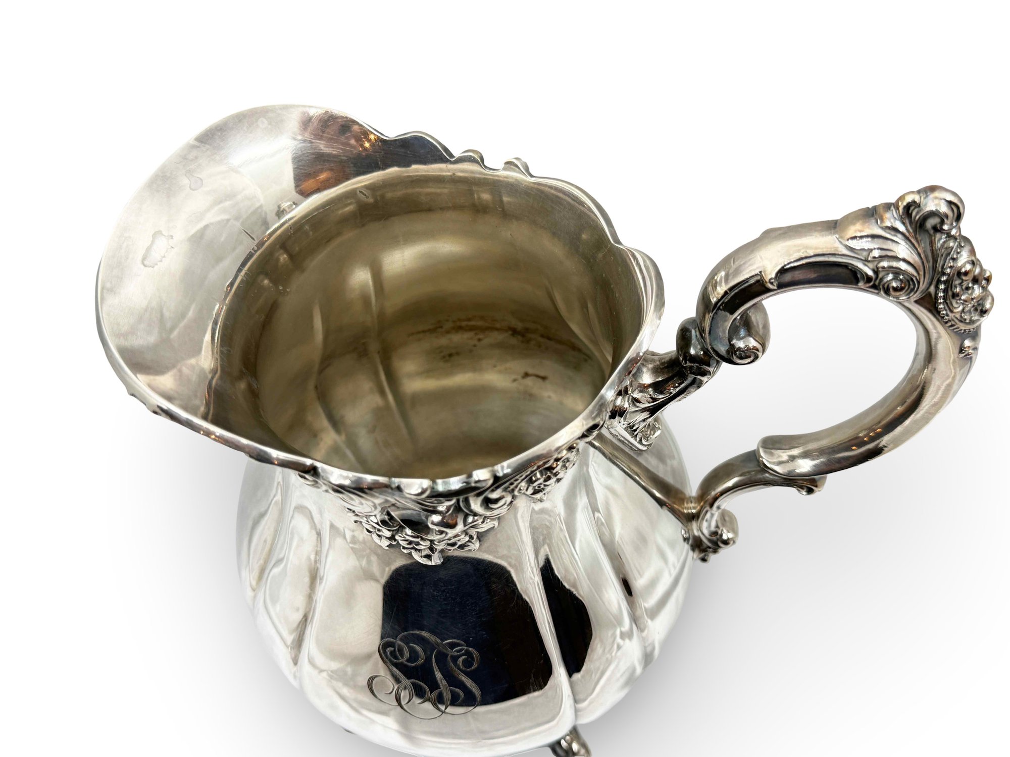 (B-13) VINTAGE BAROQUE BY WALLACE SILVER PLATED FOOTED PITCHER-APPROX ...