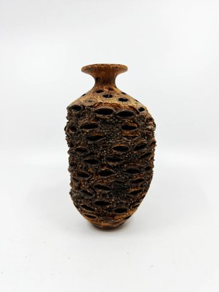 (A-6) VINTAGE HAND CRAFTED 1993 'WARREN VIENNEAU' WOOD VASE-APPROX. 6 1/2' X 3 1/2'