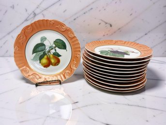 (A-2) VINTAGE SET OF 12 MOTTAHEDEH 'SUMMER FRUIT' 8'ROUND PLATES-NO EASEL-PORTUGAL