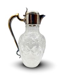 (B-22) ANTIQUE SILVER PLATED AND CUT GLASS CLARET JUG-DECANTER-APPROX. 9' TALL