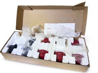 (B-29) NEW IN BOX SET OF 9  WOLF DUAL RANGE AND SEALED BURNER RANGE TOP KNOBS #807920