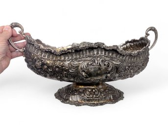 (A-22) VINTAGE HARUN KARA 900 SILVER ELONGATED CENTERPIECE W/FLORAL RELIEF-APPROX. 910 DWT