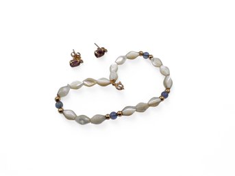 (A-31)  PAIR OF GOLD JEWELRY ITEMS- W/14KT BALE & BEAD BRACELET & 14 KT AMETHYST & DIAMOND EARRINGS