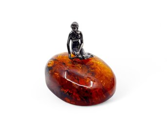 (A-35) VINTAGE AMBER AND STERLING SILVER FIGURINE- COPENHAGEN LITTLE MERMAID -SMALL MARK, SEE IMAGE