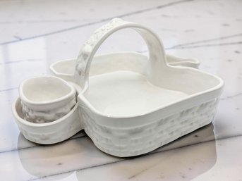 (A-45) ELEGANT 3 PIECE BASKET WEAVE WHITE BERRY BASKET-SANOR CERAMICA-PORTUGAL